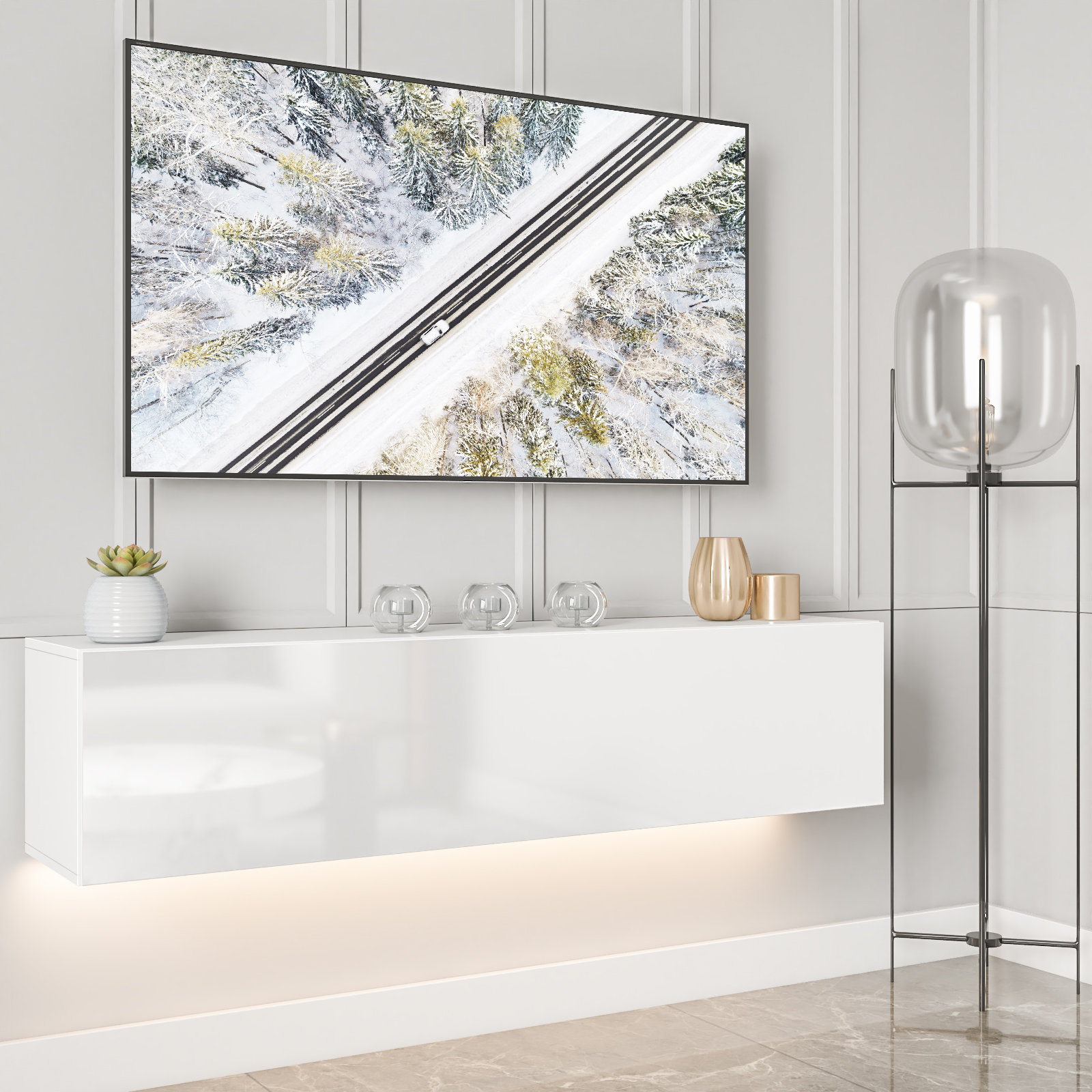 Wade Logan® Arcelay Anthrone Floating TV Stand for TVs up to 65", Wall
